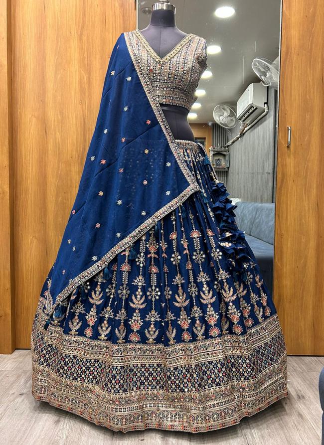 Vichitra Silk Neavy Blue Wedding Wear Embroidery  Work Readymade Lehenga Choli